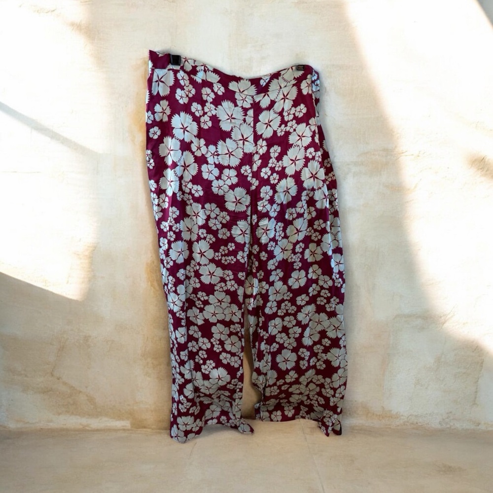 Alexis Silk Wide Leg Floral Pants in Burgundy and White Size M
